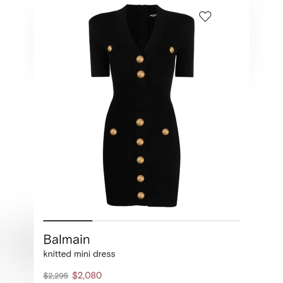 Balmain elegant Black Dress with Gold Button Accents .Short Sleeve Four Pocket